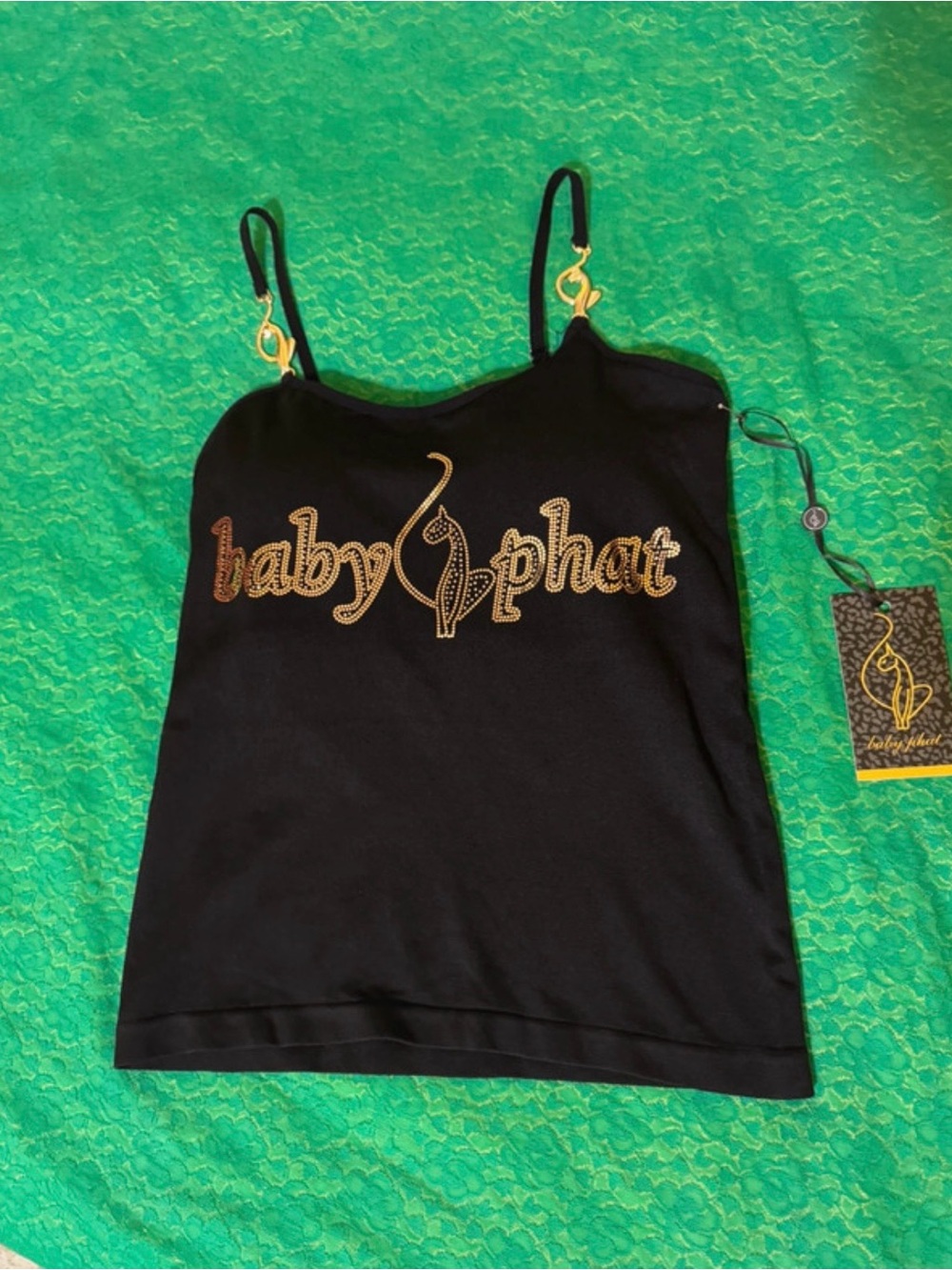 Baby Phat Black Cami with Gold Script Logo